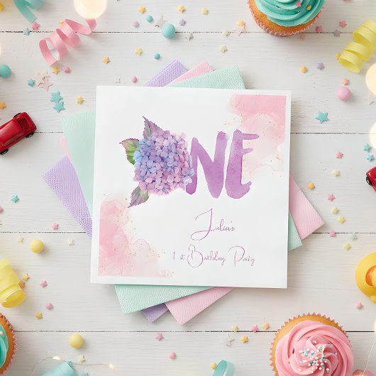 Wasserfarben-Hydrangea zum ersten Geburtstag Serviette