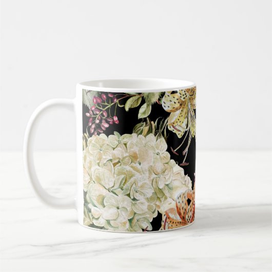 Wasserfarben-Hydrangeas-Lilien: Blumenmuster Kaffeetasse (Links)