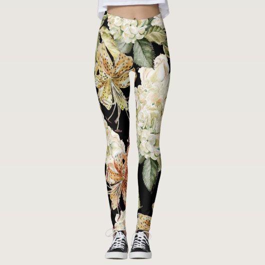 Wasserfarben-Hydrangeas-Lilien: Blumenmuster Leggings (Vorderseite)