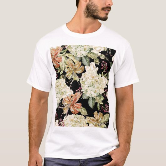 Wasserfarben-Hydrangeas-Lilien: Blumenmuster T-Shirt (Vorderseite)