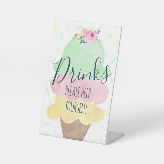 Wasserfarben Ice Cream Party Drinks Menü Sockelschild (Vorderseite)