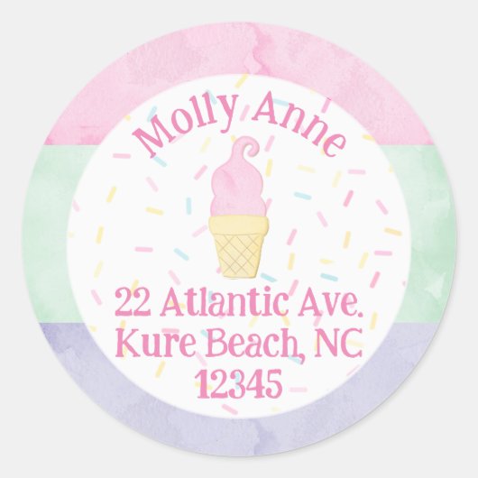 Wasserfarben-Ice Creme Kronensprinklen Adressenauf Runder Aufkleber (Vorderseite)