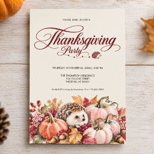 Wasserfarben-Igel-Kürbis-Thanksgiving-Party Einladung