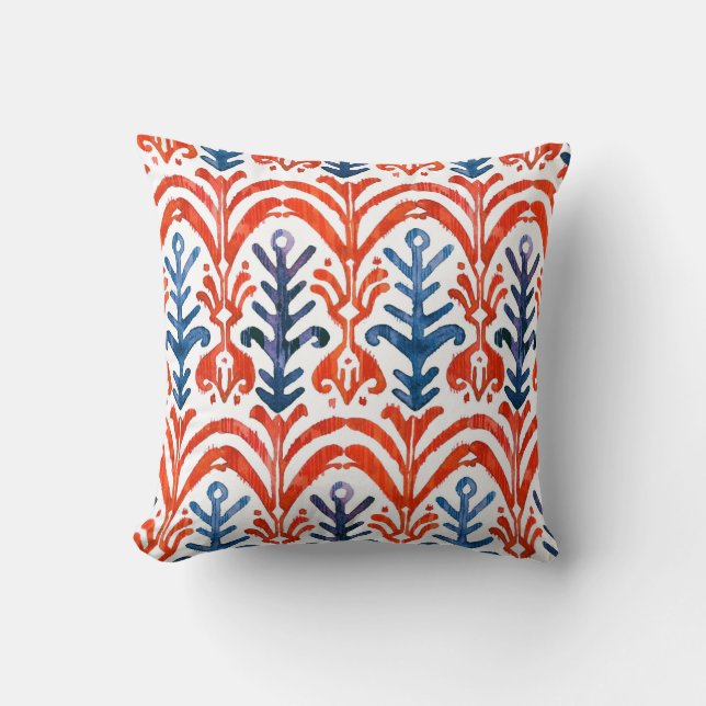 Wasserfarben-Ikat-Muster. Dekorflora Kissen (Vorderseite)