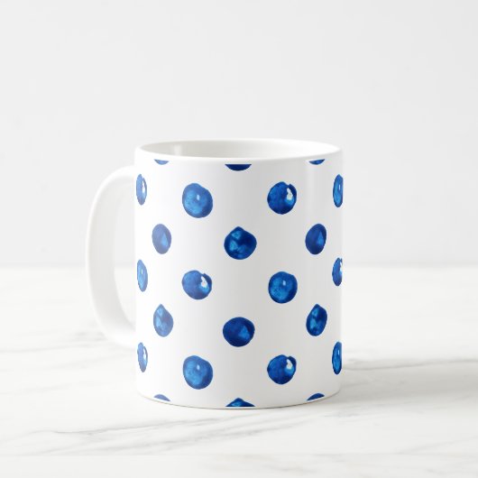 Wasserfarben-Indigoblau-Polka-Punktmuster Kaffeetasse (Vorderseite Links)