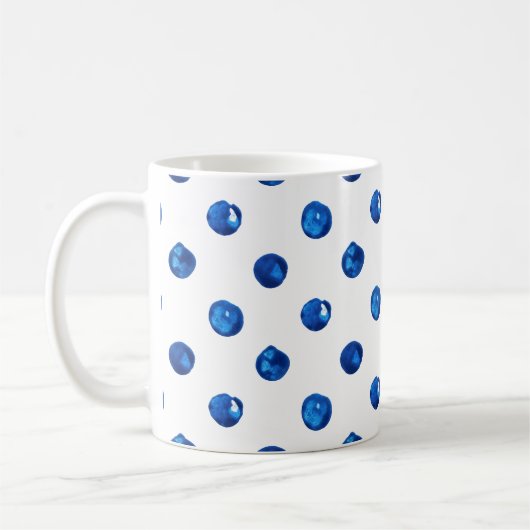 Wasserfarben-Indigoblau-Polka-Punktmuster Kaffeetasse (Links)