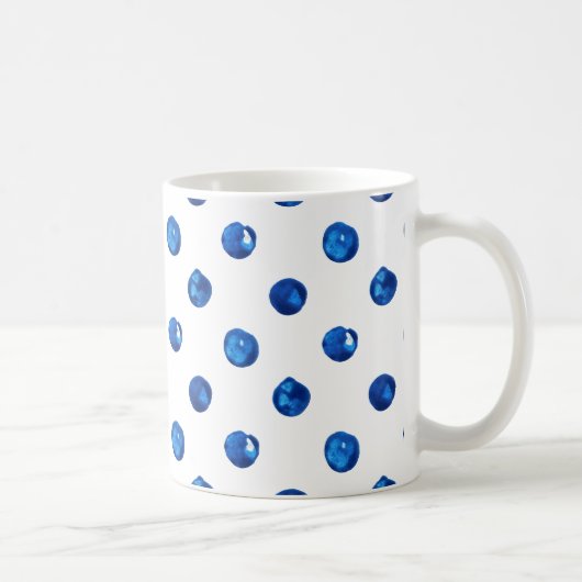 Wasserfarben-Indigoblau-Polka-Punktmuster Kaffeetasse (Rechts)