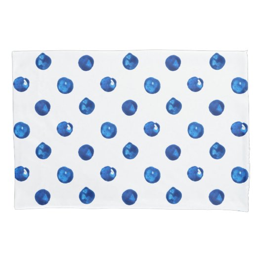 Wasserfarben-Indigoblau-Polka-Punktmuster Kissenbezug (Vorderseite-Links)
