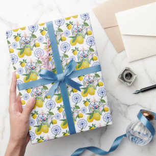 Wasserfarben-Italienisches-Fliesen-Zitronen-Muster Geschenkpapier