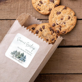 Wasserfarben Jahreszeiten Grüße Kiefernbäume nach  Quadratischer Aufkleber