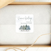 Wasserfarben Jahreszeiten Grüße Kiefernbäume nach  Quadratischer Aufkleber