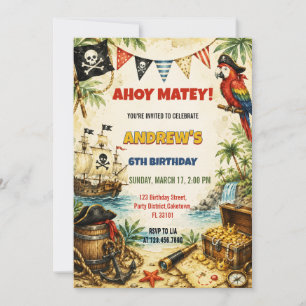 Wasserfarben Jungen Piratenschiff Geburtstag Einladung