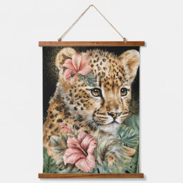 Wasserfarben Jungle Baby Animes Floral Art Wandteppich Mit Holzrahmen