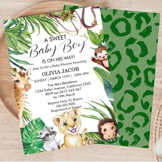 Wasserfarben Jungle Safari Tiere Boy Baby Dusche Einladung