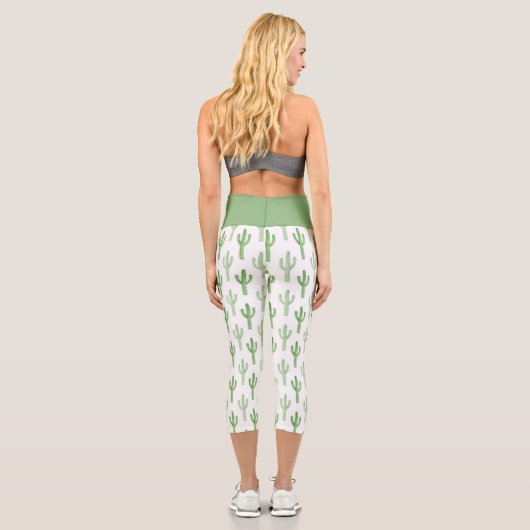 Wasserfarben-Kakteen-Muster Capri Leggings (Rückseite)