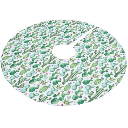 Wasserfarben-Kakteen-Pflanze-Muster Polyester Weihnachtsbaumdecke (Schrägansicht)