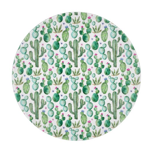 Wasserfarben-Kakteen-Pflanze-Muster Schneidebrett (Vorderseite)
