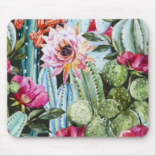Wasserfarben-Kakteen und Blume-Mauspad Mousepad