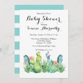 Wasserfarben-Kaktus Kinderdusche Einladung (Vorne/Hinten)