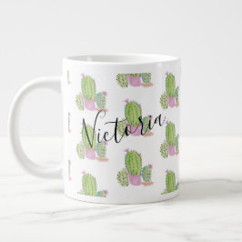 Wasserfarben-Kaktus Muster Name Riesenkaffee Tasse