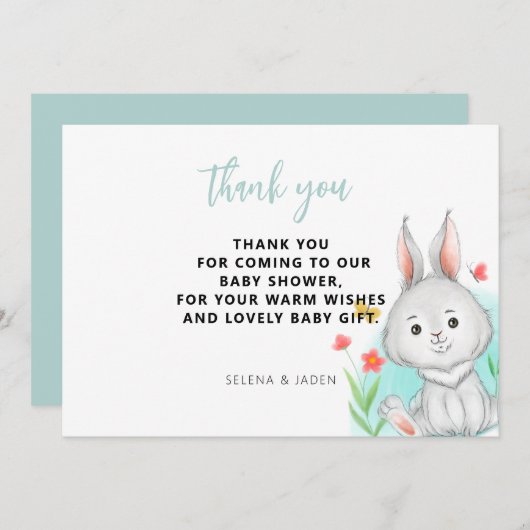 Wasserfarben Kaninchen Babydusche Dankeskarte (Vorne/Hinten)