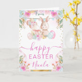 Wasserfarben-Kaninchen und Blume Frohe Ostern Karte (Gelbe Blume)