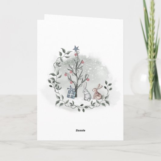 Wasserfarben Kaninchen Weihnachtsbaum Karte (Rückseite)