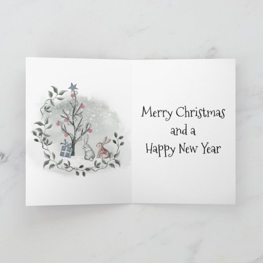 Wasserfarben Kaninchen Weihnachtsbaum Karte (Innenseite)