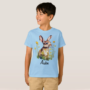 Wasserfarben-Kaninchen zwischen Gelbblumen T-Shirt