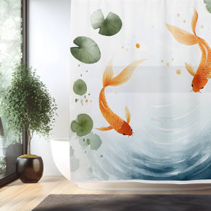 Wasserfarben-Karpfenteich-Serenität im japanischen Duschvorhang