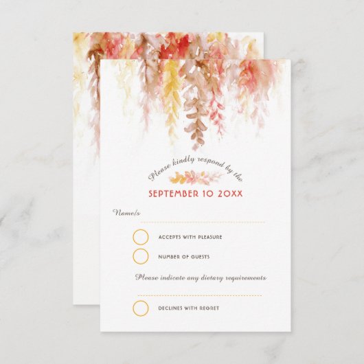 Wasserfarben Kaskade Fall Weinbraun-orange Hochzei RSVP Karte (Vorne/Hinten)