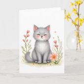 Wasserfarben Kätzchen Süße Katze mit Blumen Blank Karte (Gelbe Blume)