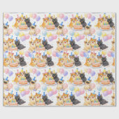 Wasserfarben-Katzengéburtstags-Geschenkpapier Geschenkpapier (Flach)