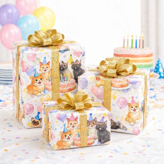 Wasserfarben-Katzengéburtstags-Geschenkpapier Geschenkpapier