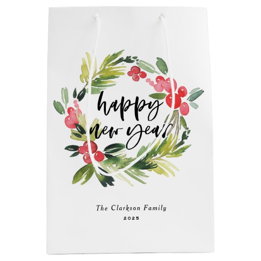 Wasserfarben-Kiefer und Heiliger Kranz-Glück Neues Mittlere Geschenktüte (Vorderseite)