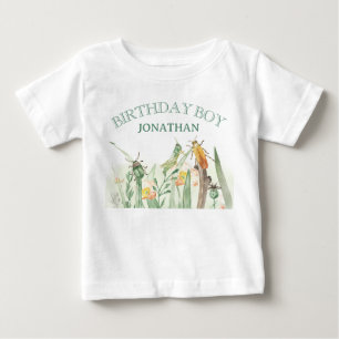 Wasserfarben-Kinder-Geburtstags-Motiv mit Insekten Baby T-shirt