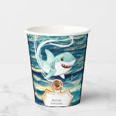 Wasserfarben Kinder Spaß Hai Geburtstag Pappbecher (Vorderseite)