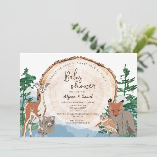 Wasserfarben Kinderdusche aus Holz Einladung (Stehend Vorderseite)