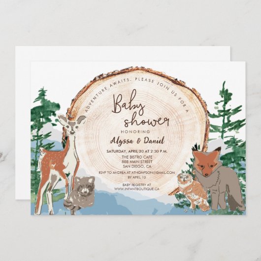 Wasserfarben Kinderdusche aus Holz Einladung (Vorne/Hinten)