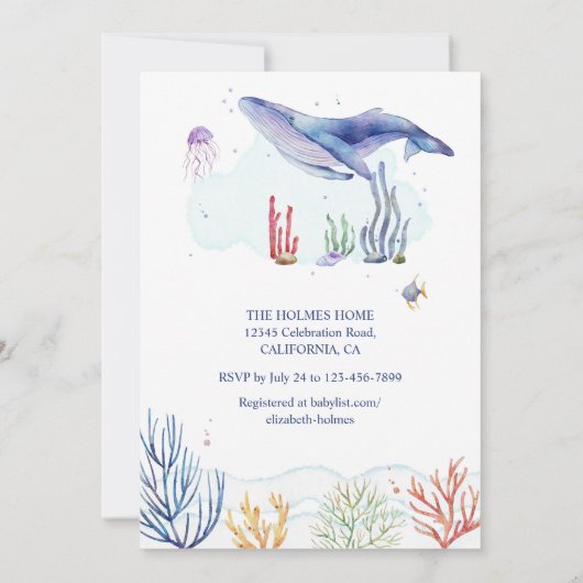 Wasserfarben Kinderdusche Einladung (Rückseite)