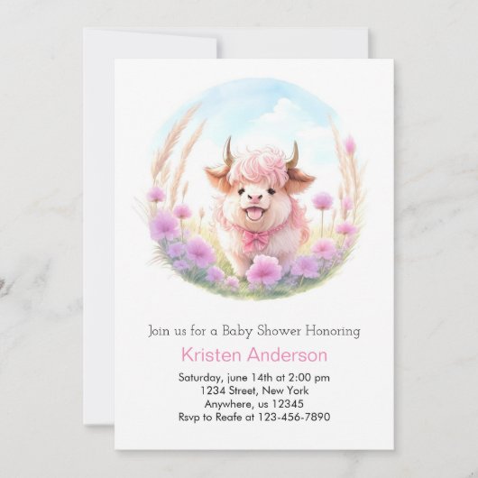 Wasserfarben Kindermädchen-Babydusche Einladung (Vorderseite)