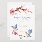Wasserfarben-Kirschblossom mit Blauen Vögeln Einladung (Vorne/Hinten)