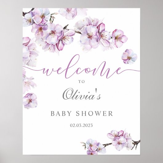Wasserfarben Kirschblüte Babydusche Begrüßungszeic Poster (Vorne)