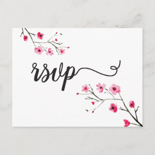 Wasserfarben-Kirschblüten-Hochzeit RSVP Einladungspostkarte