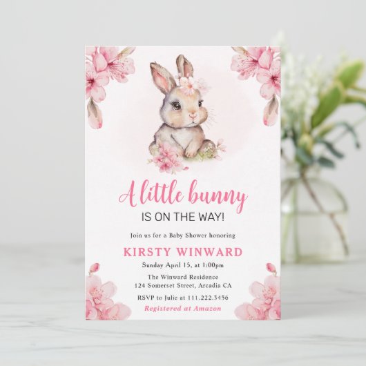 Wasserfarben Kirschblüten Kaninchendusche Einladung (Stehend Vorderseite)