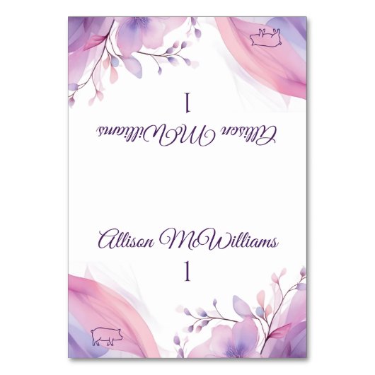 Wasserfarben-Kirschblüten-Pork-Symbol für Hochzeit Tischnummer (Vorderseite)