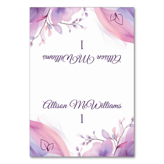 Wasserfarben-Kirschblüten -Vegetarisch-Hochzeit- Tischnummer (Vorderseite)