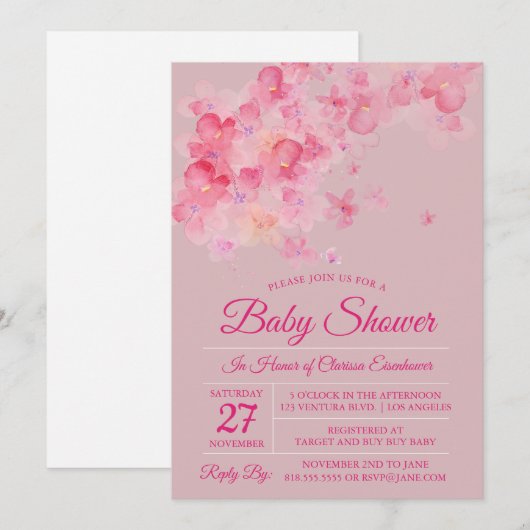 Wasserfarben-Kirschbrause Kinderdusche Einladung (Vorne/Hinten)