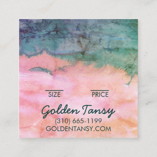 Wasserfarben Kleidung Schmuck Preis Größe Hängemar Quadratische Visitenkarte (Rückseite)