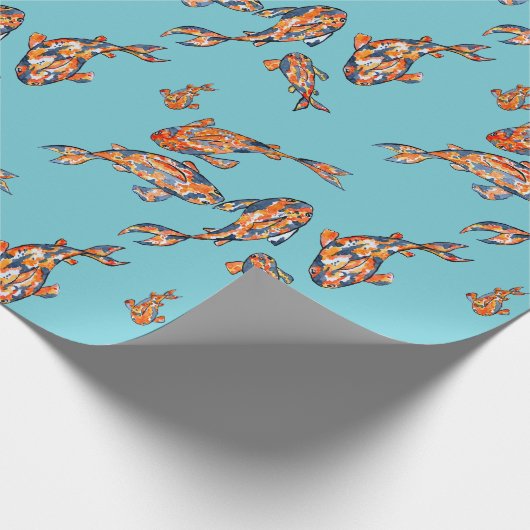 Wasserfarben-Koi-Fischmuster auf blauem Wrapping-P Geschenkpapier (Ecke)
